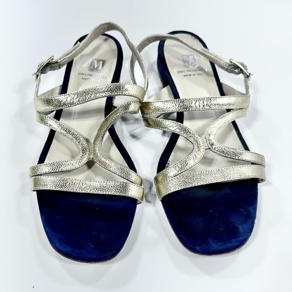 Bruno Magli navy and gold strappy kitten heel sandal 37.5